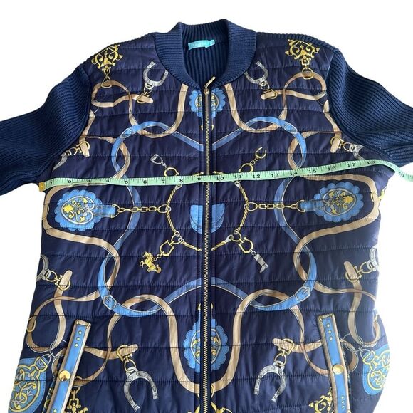 J. McLaughlin Andie Equestrian Print Navy Puffer Sweater Jacket Medium - Picture 7 of 10